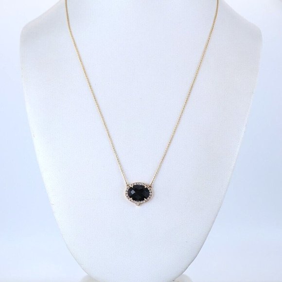 Doves by Doron Gatsby 18k Yellow Gold Black Onyx Pave Diamond Pendant 18" - Picture 4 of 4